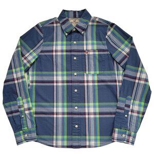 Hollister Mens Plaid Button Down Shirt Blue Green Medium Preppy Streetwear